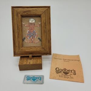 Navajo Sandpainting Art Mother Earth Brown Wood Frame Godber's Signed Decor